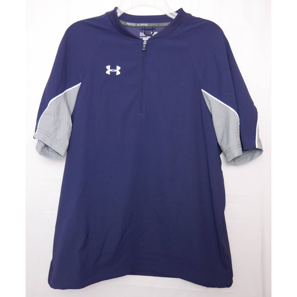 Under Armour 1/4 Zip Loose Fit Navy Blue/Gray Jersey - Small